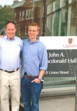 September 2, 2014: Nick and first-year student Andrew outside Macdonald Hall on the first day of school.