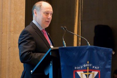 Hugh Christie, Law’81, shown delivering opening remarks for a 2013 conference on privacy law hosted by Queen’s Centre for Law in the Contemporary Workplace.