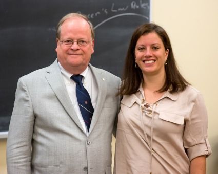 Recently retired Supreme Court Justice Thomas Cromwell, Law’76, LLD’19, caught up with his former clerk, Pam Hrick, Law’13, on September 9 during the Queen’s Law at 60 Homecoming. (Photo by Garrett Elliott)