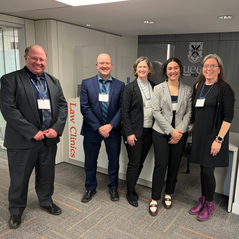 Queen’s Law Clinics Executive Director Blair Crew, Cunningham Swan’s Managing Partner David Munday, Law’09, and Associate Managing Partner Carolyn Shelley, Queen’s Elder Law Clinic student leader Reem Atallah, and Assistant Dean Karla McGrath. 