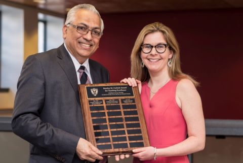 2017-18 Stanley M. Corbett Teaching Award winners Dahman Kissoon and Lisa Kelly.