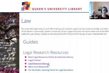 Leslie Taylor, Research & Instruction Librarian with the Lederman Law Library presents a legal research instruction session for new law graduate students in October.