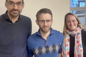 New doctoral graduate and Mackesy Smye lawyer Devan Schafer (middle), LLM’19, PhD’24 – shown with Professor Colin Grey and supervisor Associate Dean Cherie Metcalf after successfully defenced his thesis – has developed a practical framework for a systemic way to explain individual decisions made by administrative boards and tribunals. 